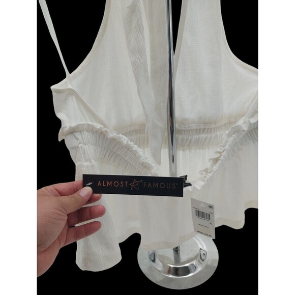 Almost Famous Women's Halter Crop Top Shirt Junior's Size XL Tanks Ivory New - Picture 10 of 12